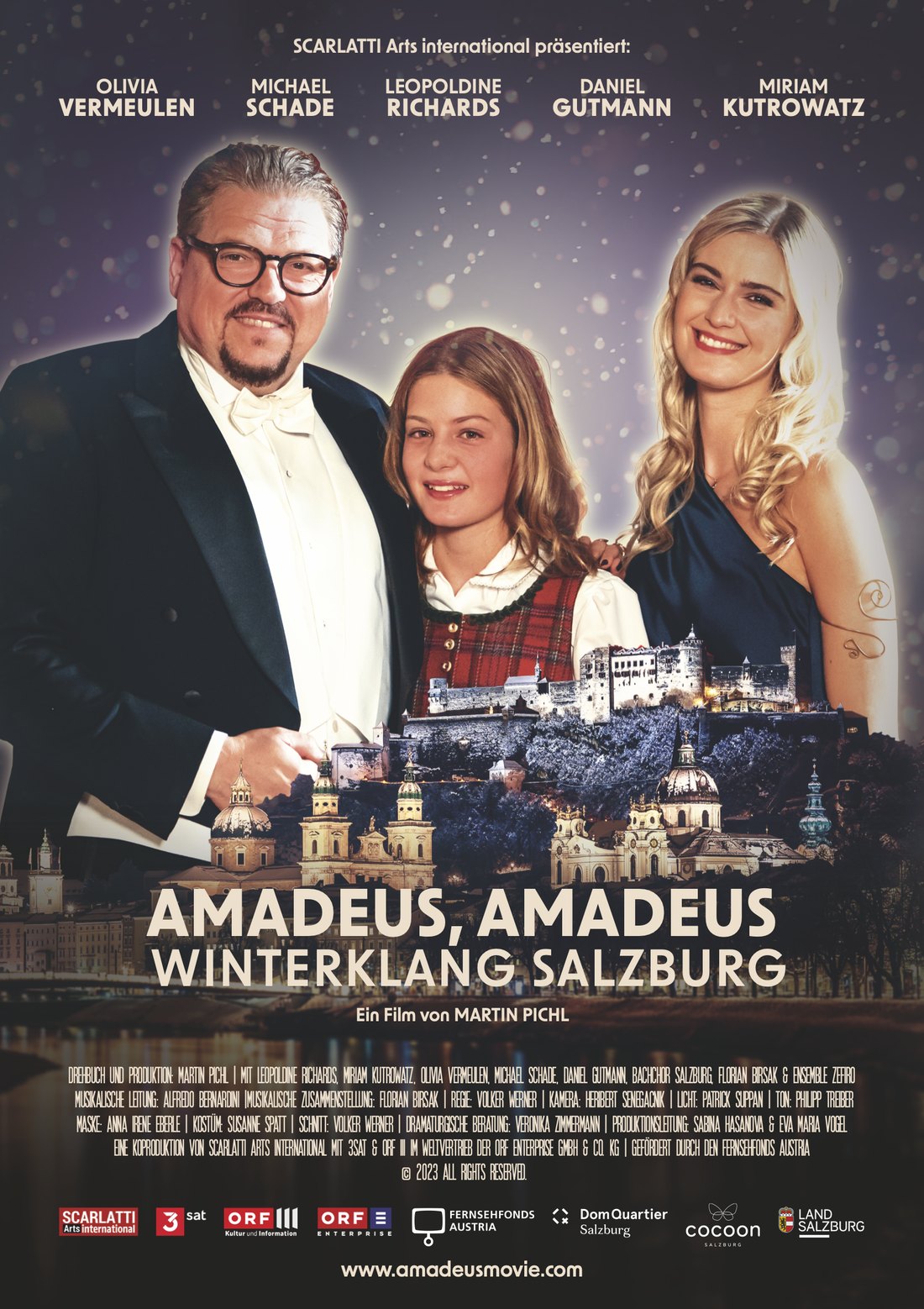 Filmplakat AMADEUS, AMADEUS – WINTERKLANG SALZBURG mit Olivia Vermeulen, Michael Schade, Leopoldine Richards, Daniel Gutmann und Miriam Kutrowatz