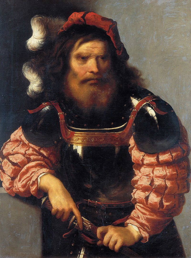 Pietro della Vecchia (1602/03–1678), Krieger in Rüstung, ein Schwert ziehend
